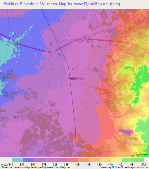 Makinsk,Kazakhstan Elevation Map