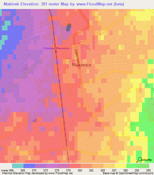 Makinsk,Kazakhstan Elevation Map