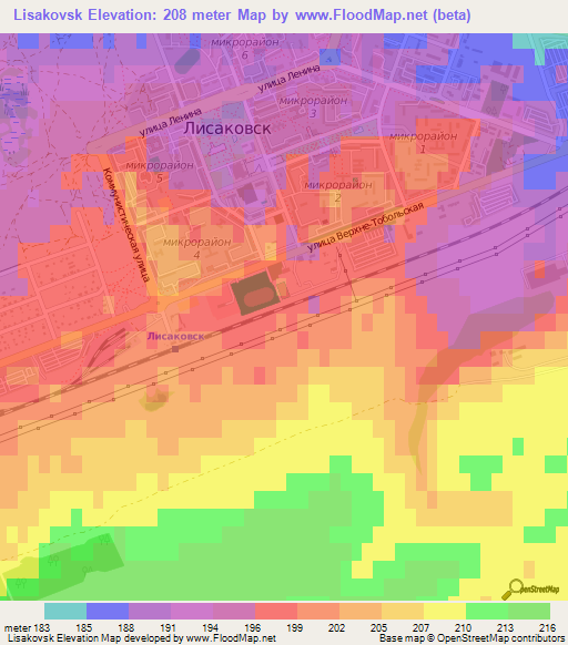 Lisakovsk,Kazakhstan Elevation Map