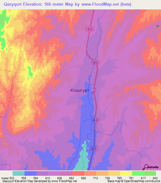 Qazyqurt,Kazakhstan Elevation Map