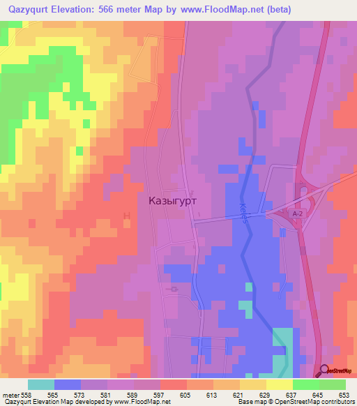 Qazyqurt,Kazakhstan Elevation Map