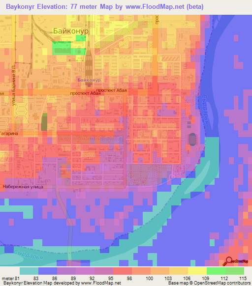 Baykonyr,Kazakhstan Elevation Map
