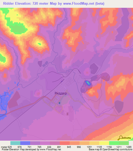 Ridder,Kazakhstan Elevation Map