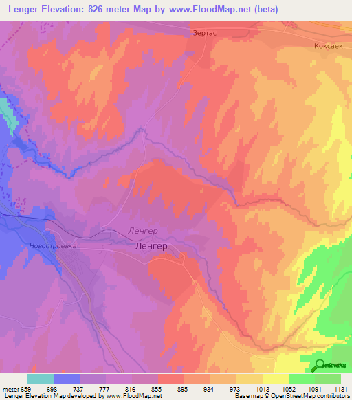 Lenger,Kazakhstan Elevation Map