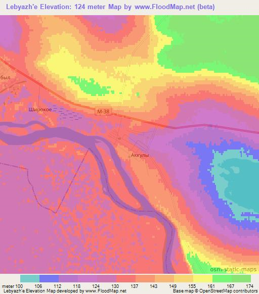 Lebyazh'e,Kazakhstan Elevation Map
