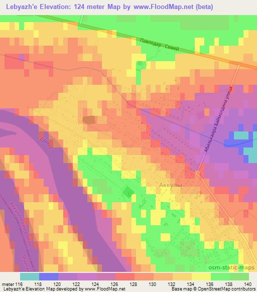 Lebyazh'e,Kazakhstan Elevation Map