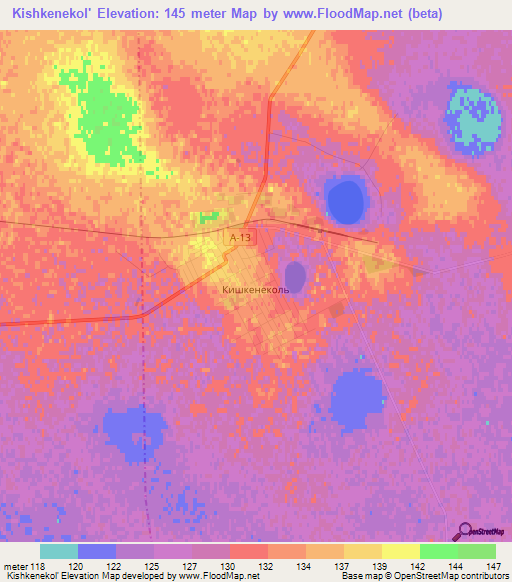 Kishkenekol',Kazakhstan Elevation Map