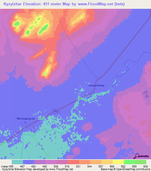 Kyzylzhar,Kazakhstan Elevation Map