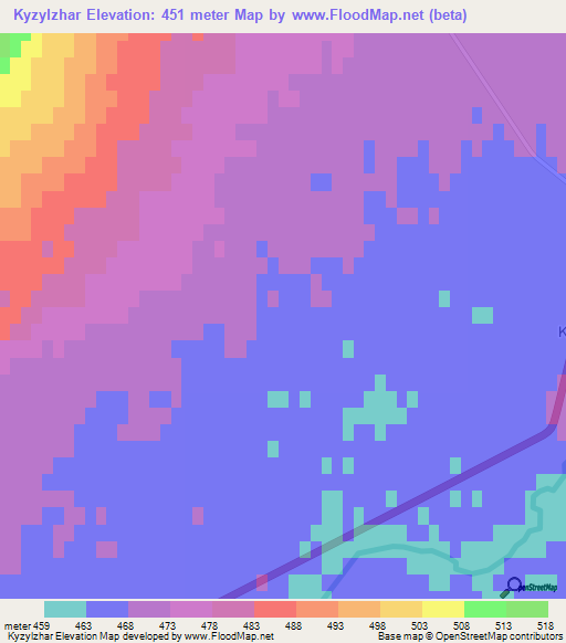 Kyzylzhar,Kazakhstan Elevation Map
