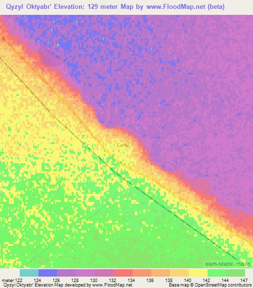 Qyzyl Oktyabr',Kazakhstan Elevation Map