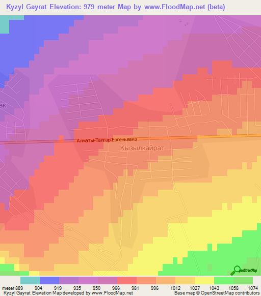 Kyzyl Gayrat,Kazakhstan Elevation Map