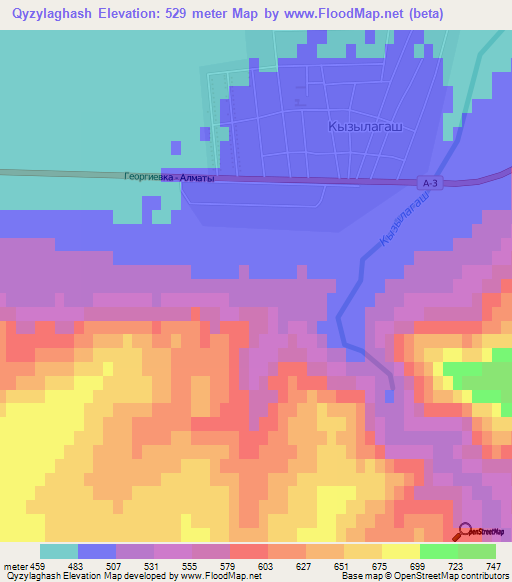 Qyzylaghash,Kazakhstan Elevation Map
