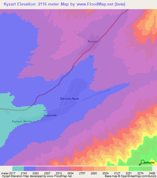 Kyzart,Kyrgyzstan Elevation Map