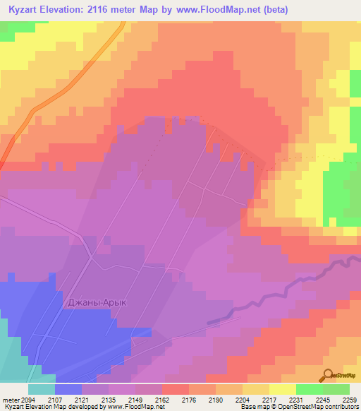 Kyzart,Kyrgyzstan Elevation Map
