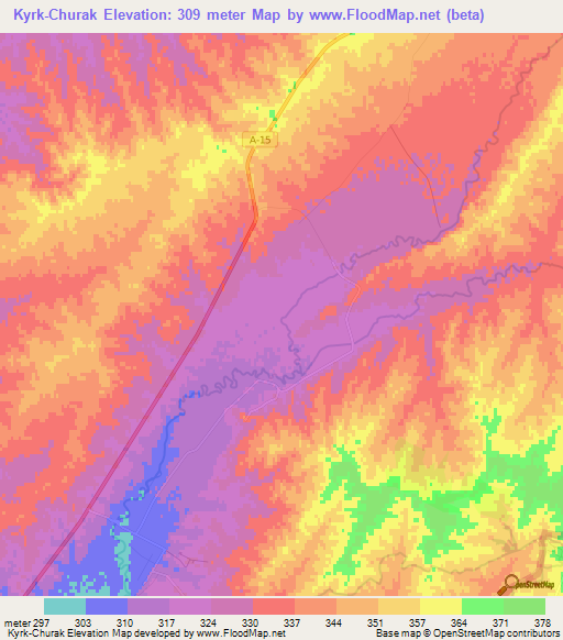 Kyrk-Churak,Kazakhstan Elevation Map