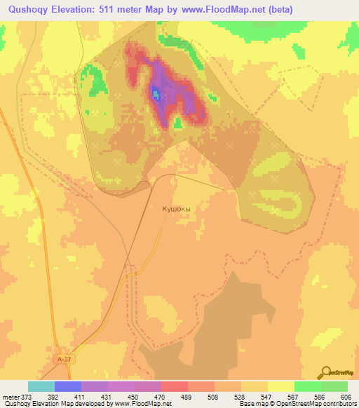 Qushoqy,Kazakhstan Elevation Map