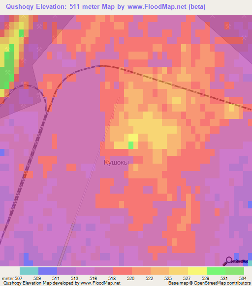Qushoqy,Kazakhstan Elevation Map