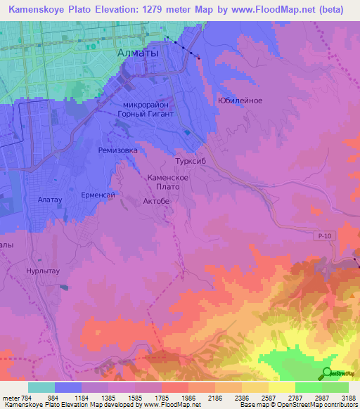 Kamenskoye Plato,Kazakhstan Elevation Map