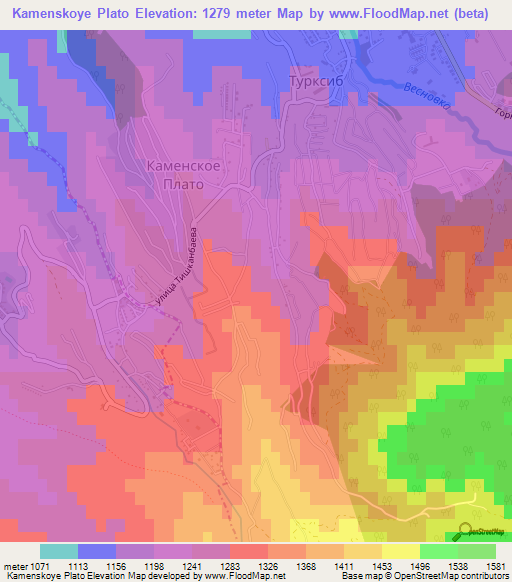 Kamenskoye Plato,Kazakhstan Elevation Map