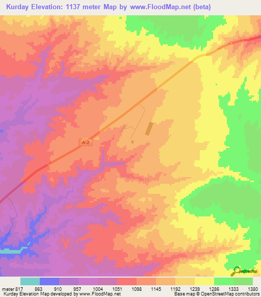 Kurday,Kazakhstan Elevation Map