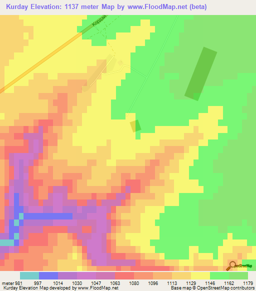 Kurday,Kazakhstan Elevation Map