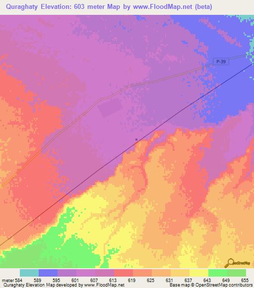 Quraghaty,Kazakhstan Elevation Map