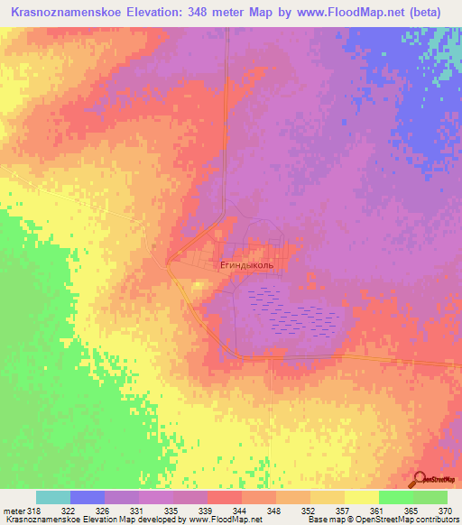 Krasnoznamenskoe,Kazakhstan Elevation Map