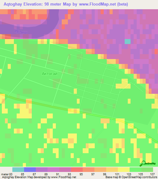 Aqtoghay,Kazakhstan Elevation Map