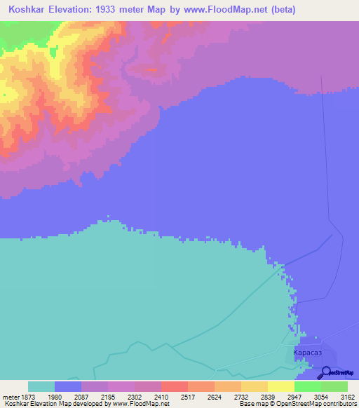 Koshkar,Kazakhstan Elevation Map