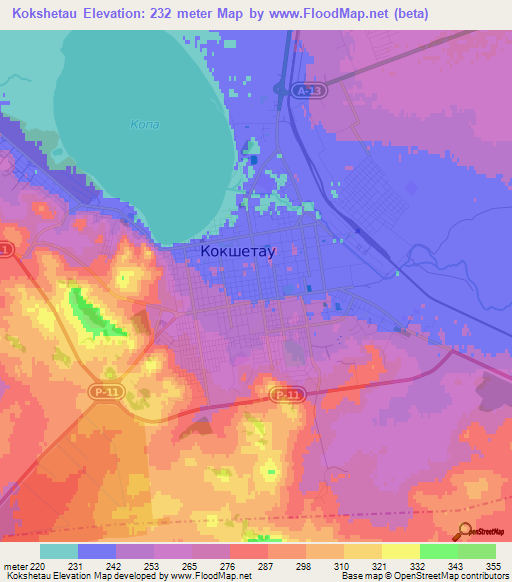 Kokshetau,Kazakhstan Elevation Map
