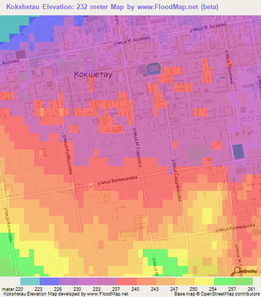 Kokshetau,Kazakhstan Elevation Map