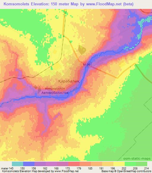 Komsomolets,Kazakhstan Elevation Map