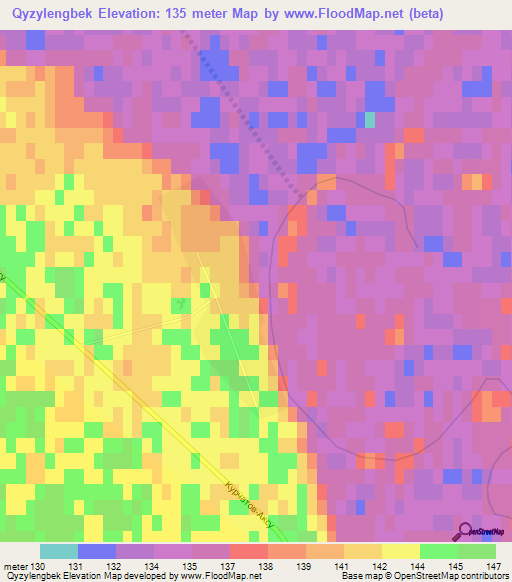 Qyzylengbek,Kazakhstan Elevation Map