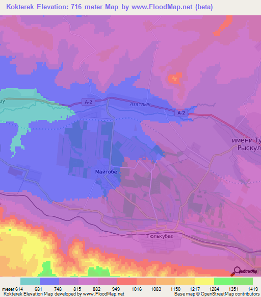Kokterek,Kazakhstan Elevation Map