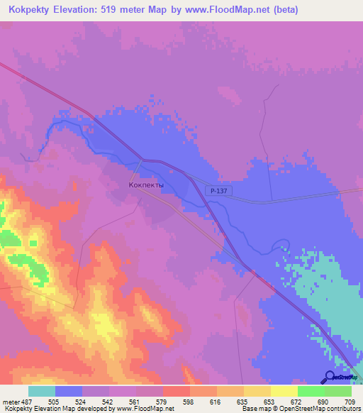Kokpekty,Kazakhstan Elevation Map