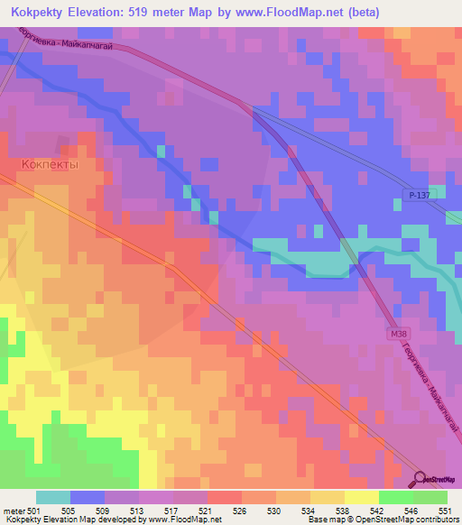 Kokpekty,Kazakhstan Elevation Map