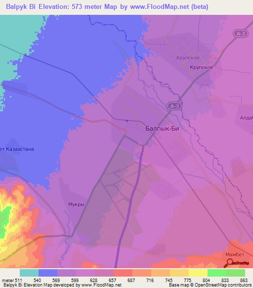 Balpyk Bi,Kazakhstan Elevation Map