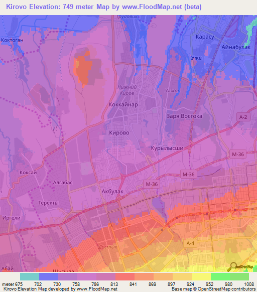 Kirovo,Kazakhstan Elevation Map