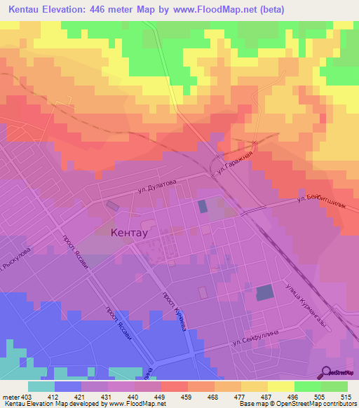 Kentau,Kazakhstan Elevation Map