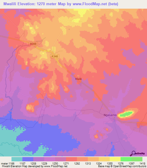 Mwalili,Tanzania Elevation Map