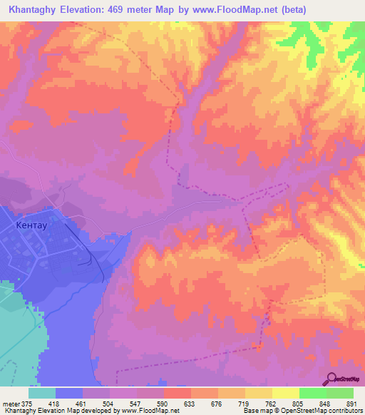 Khantaghy,Kazakhstan Elevation Map