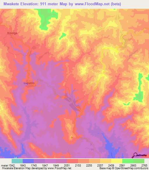 Mwakete,Tanzania Elevation Map