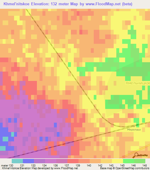 Khmel'nitskoe,Kazakhstan Elevation Map