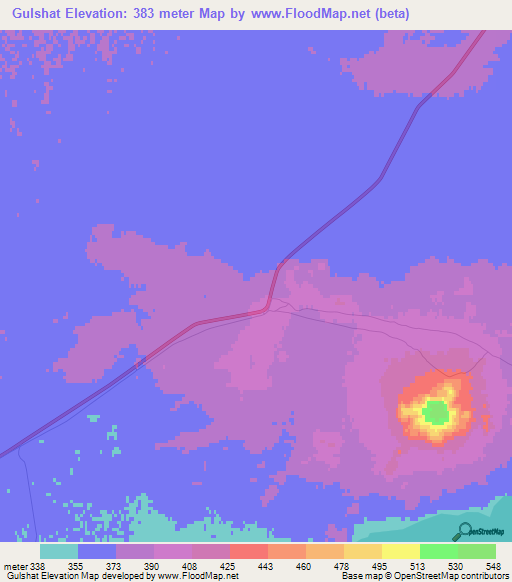 Gulshat,Kazakhstan Elevation Map