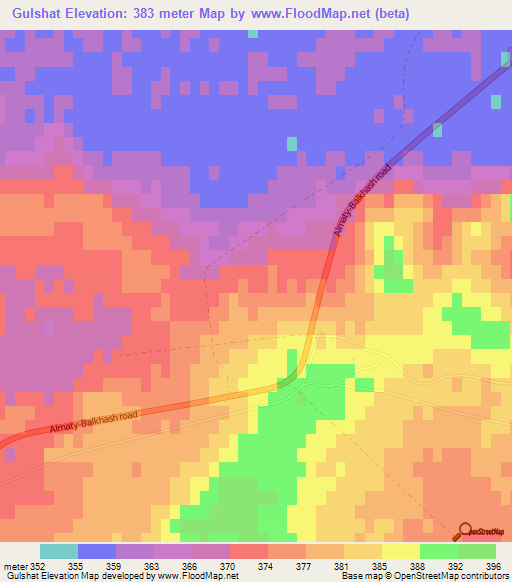 Gulshat,Kazakhstan Elevation Map