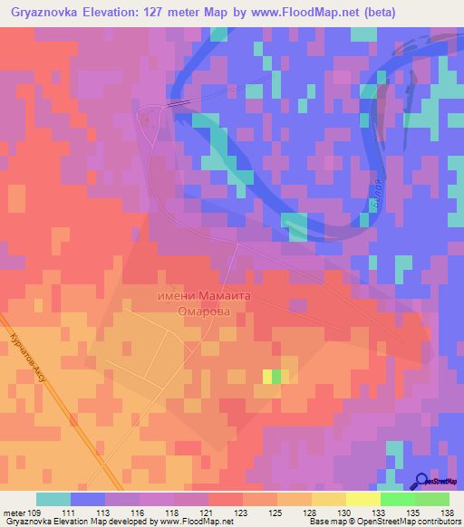 Gryaznovka,Kazakhstan Elevation Map