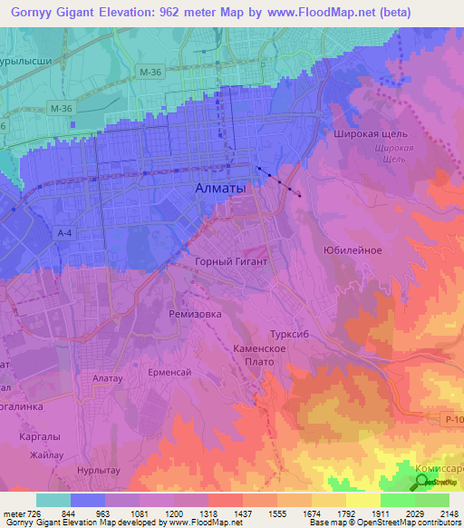 Gornyy Gigant,Kazakhstan Elevation Map