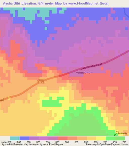 Aysha-Bibi,Kazakhstan Elevation Map