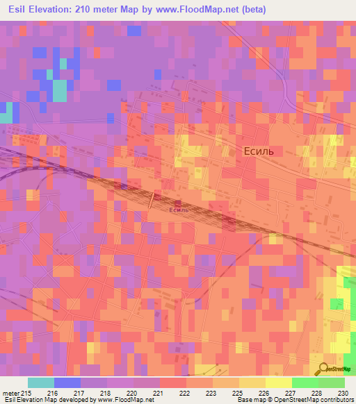 Esil,Kazakhstan Elevation Map