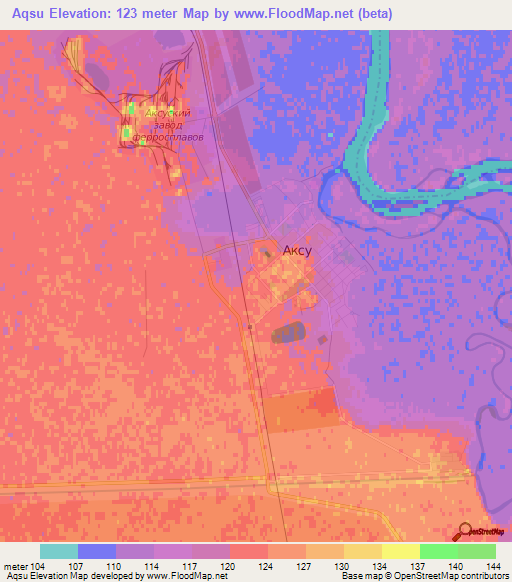 Aqsu,Kazakhstan Elevation Map